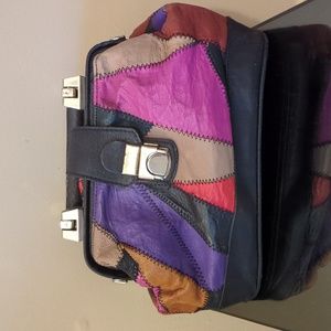 Vintage multicolor patchwork vinyl hand bag purse